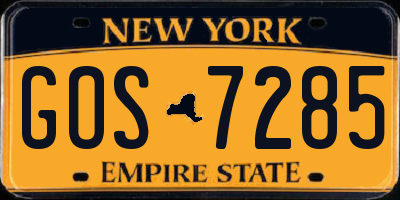 NY license plate GOS7285