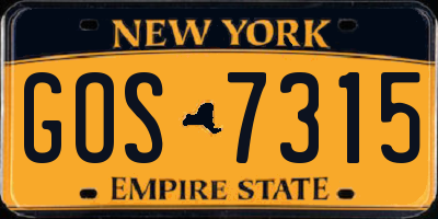 NY license plate GOS7315