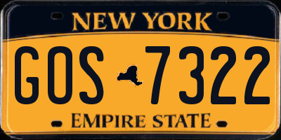 NY license plate GOS7322