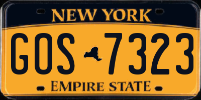 NY license plate GOS7323