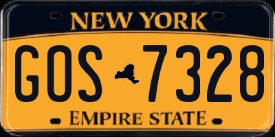 NY license plate GOS7328