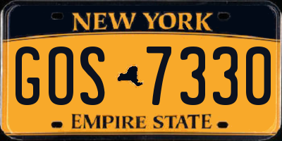 NY license plate GOS7330