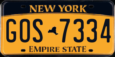 NY license plate GOS7334