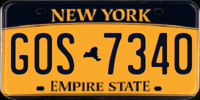 NY license plate GOS7340