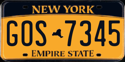 NY license plate GOS7345