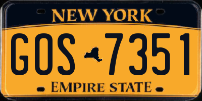 NY license plate GOS7351