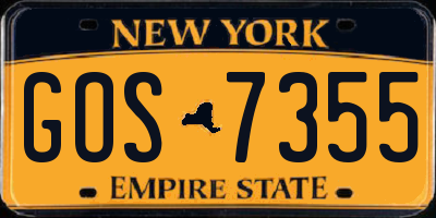 NY license plate GOS7355
