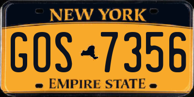 NY license plate GOS7356