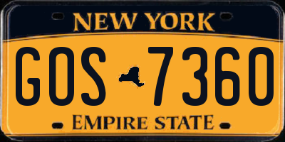 NY license plate GOS7360