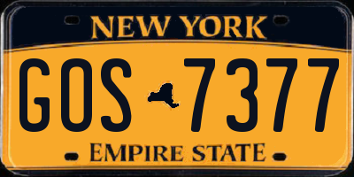 NY license plate GOS7377