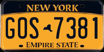 NY license plate GOS7381