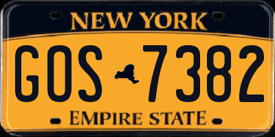 NY license plate GOS7382