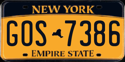 NY license plate GOS7386