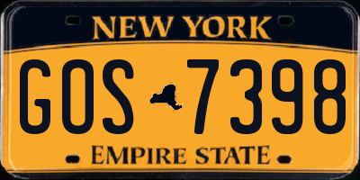 NY license plate GOS7398