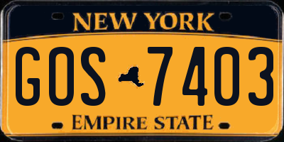 NY license plate GOS7403