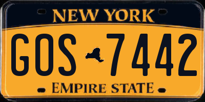 NY license plate GOS7442