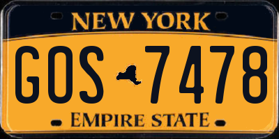 NY license plate GOS7478