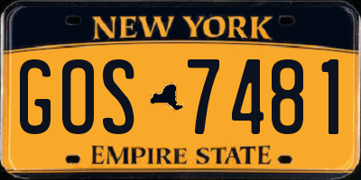 NY license plate GOS7481