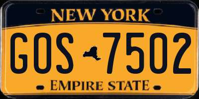 NY license plate GOS7502