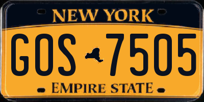 NY license plate GOS7505