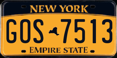 NY license plate GOS7513