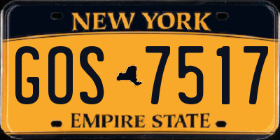 NY license plate GOS7517