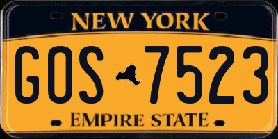NY license plate GOS7523