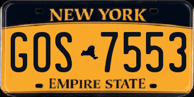 NY license plate GOS7553