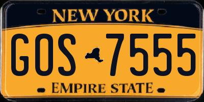 NY license plate GOS7555
