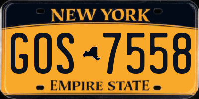 NY license plate GOS7558