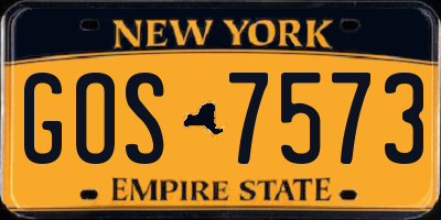 NY license plate GOS7573