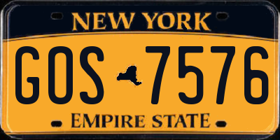 NY license plate GOS7576