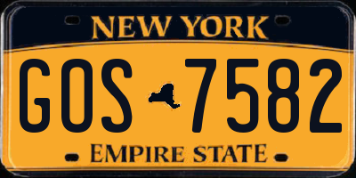 NY license plate GOS7582