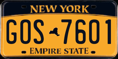 NY license plate GOS7601