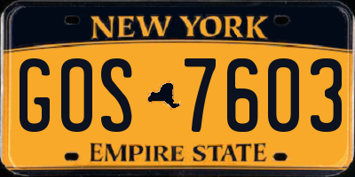 NY license plate GOS7603