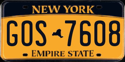NY license plate GOS7608
