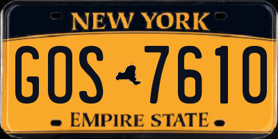 NY license plate GOS7610