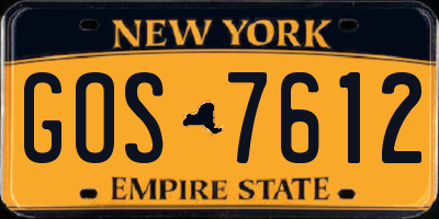NY license plate GOS7612