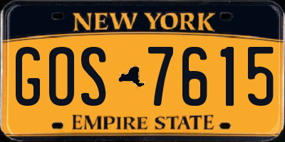 NY license plate GOS7615