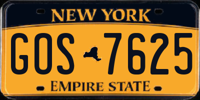 NY license plate GOS7625