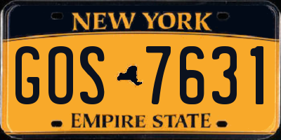 NY license plate GOS7631