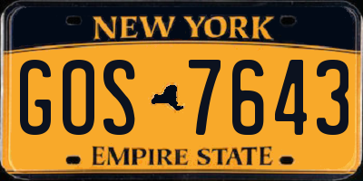NY license plate GOS7643