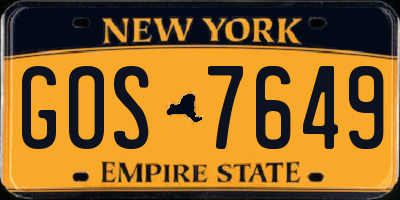 NY license plate GOS7649