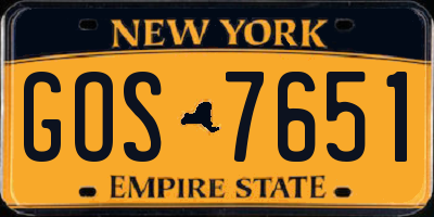 NY license plate GOS7651