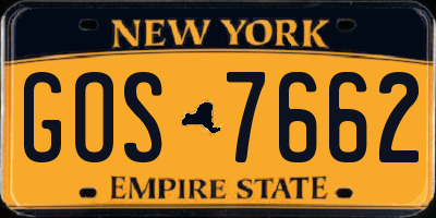 NY license plate GOS7662