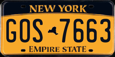 NY license plate GOS7663