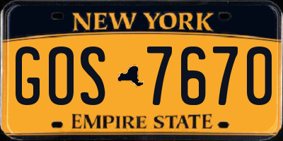 NY license plate GOS7670