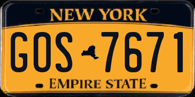 NY license plate GOS7671