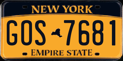 NY license plate GOS7681