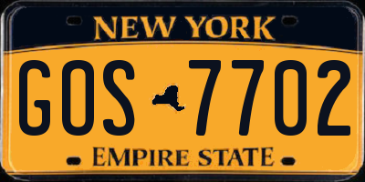 NY license plate GOS7702